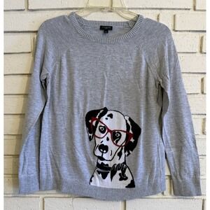 Talbots Women's‎ Dalmation Dog Sweater Sz Medium petite Gray Pet Lover